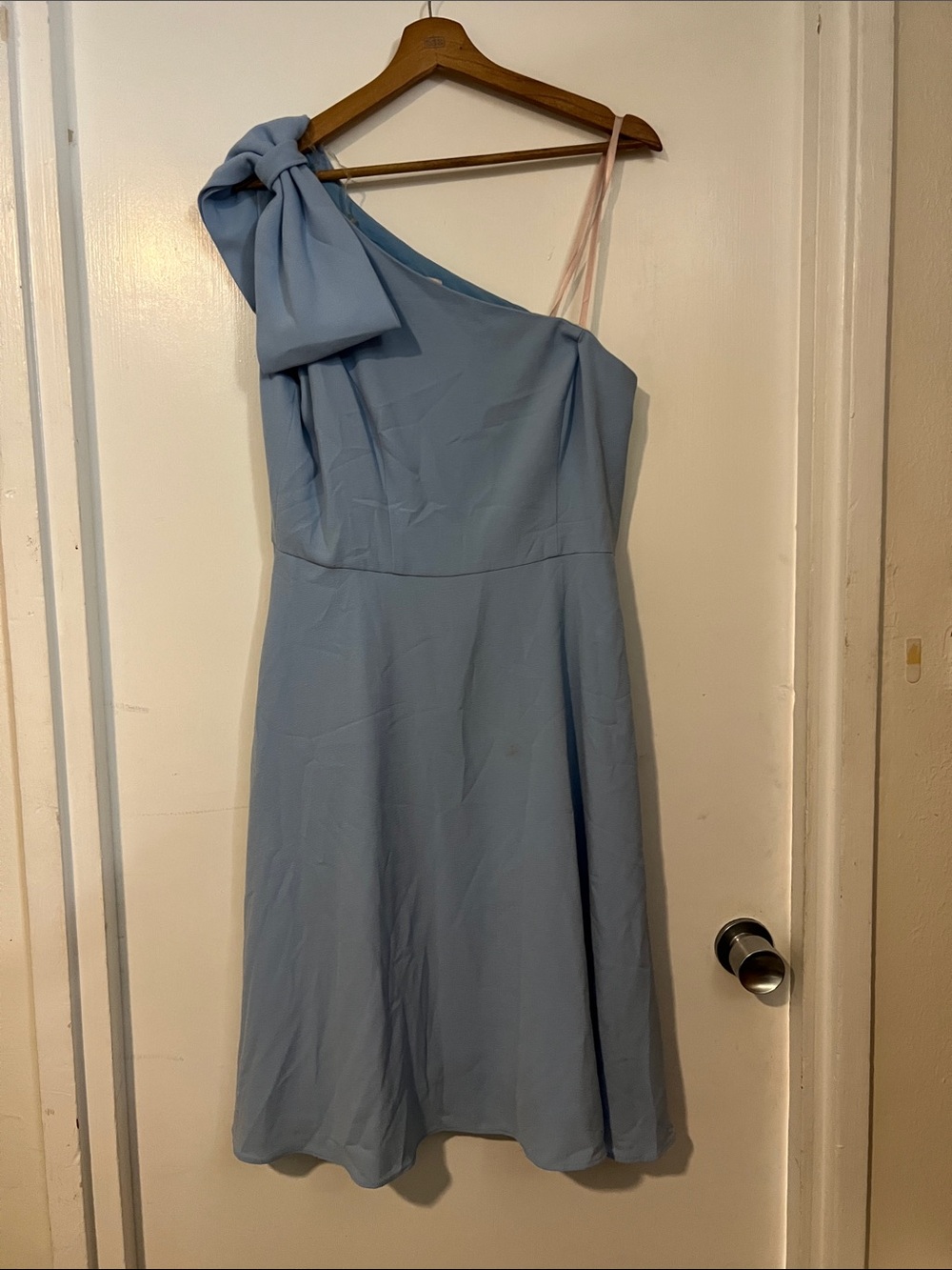 Light Blue One-Shoulder Bow Dress